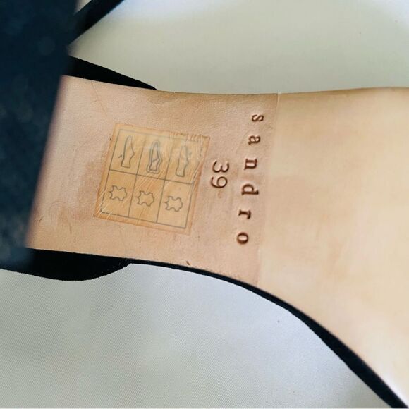 SANDRO PARIS Black Suede Sandals Gina Block Heels Studded Size 39 US 8.5 - Picture 11 of 11